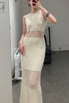 SWAYING/KNIT See-Through Panel Sleeveless Dress SW22SSL05 Apricot PS49